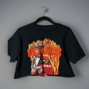 Hooters Owl‎ Flames Crop Top T-Shirt Black Size M Ripple Junction